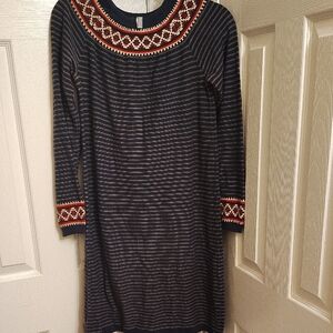 Chic Striped Long Sleeve Dress with Red Accents